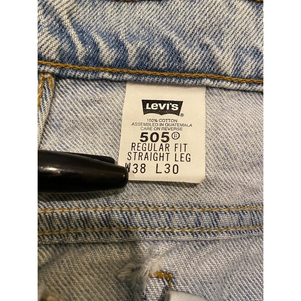 Levis 505 Regular Fit Light Wash Blue Denim Jeans 35x29 Orange Tab 1994 Vintage